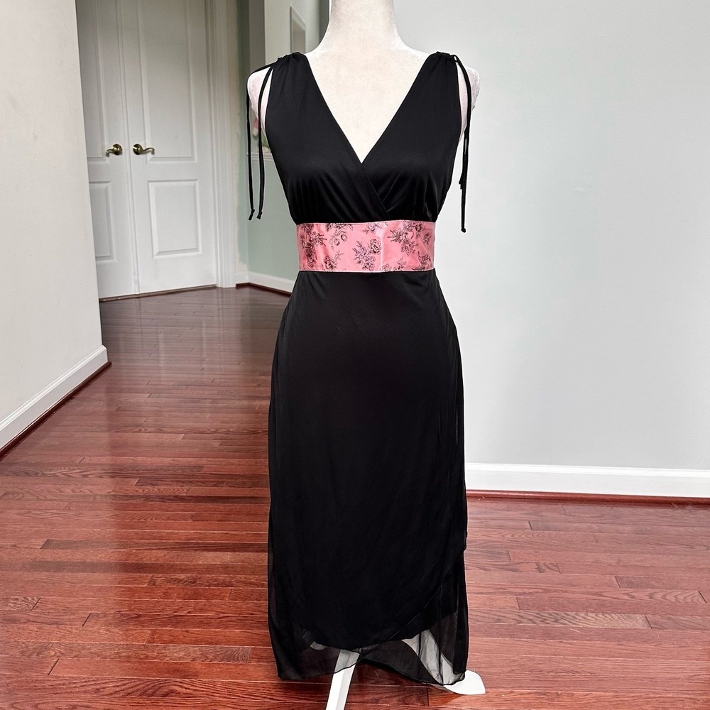 Ruby Rox Black Pink Floral Feminine Plunge Asymmetrical Cocktail Dress Large